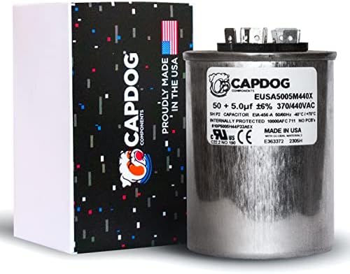 CAPDOG USA 50+5 uF 50/5 (MFD) 370 Volts or 440VAC Dual Run Round 