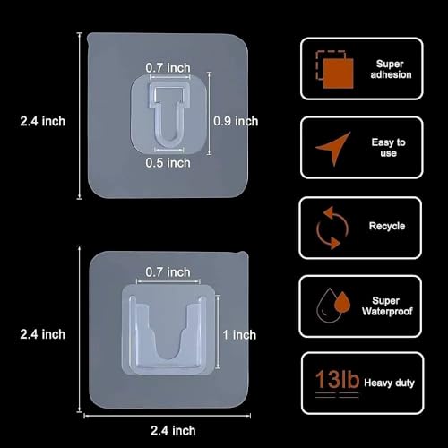 Image of Double Sided Self Adhesive Wall Hooks | Heavy Duty Sticker Hooks | No Drill Reusable Male Female Hooks for Bathroom, Kitchen, Socket Box, Router, Home & Office Organization Pack of 10
