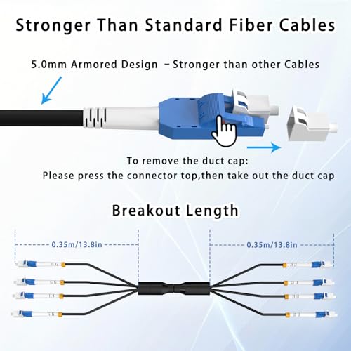 Image of 1M /3FT LC to LC Armored Outdoor Fiber Optic Cable, Single Mode Duplex 9 /125μm SMF Fiber Patch Cord, OS1 /OS2 Compatible, Black LSZH Jacket, Uniboot Jumper for FTTH, Data Center, Long-Distance Use