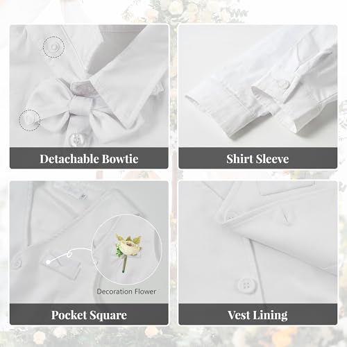 Image of Volunboy Baby Boys Formal Wedding Ring Bearer Outfits Toddler Gentleman Bowtie Vest Guest Suits Dress Shirt Pants Set