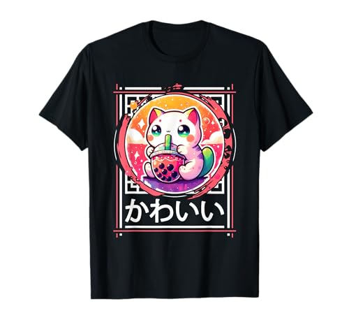 Anime Cat Boba Tea Cat Kawaii Stuff Japonés Estética Gato Camiseta