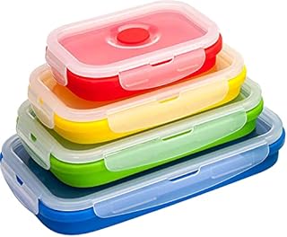 Collapsible Food Storage Containers with BPA Free Airtight Plastic Lids Silicone Tupperware 4 Pack Collapsible Tupperware Food Containers Silicone Lunch Box Tupperware Set