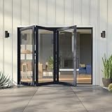 Modern Aluminum Bifold Patio Door, Full Glass Panels, Space-Saving Folding Design, Customizable Sizes, Indoor-Outdoor Living (80 * 80in)
