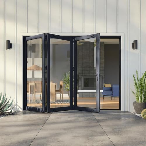 Modern Aluminum Bifold Patio Door, Full Glass Panels, Space-Saving Folding Design, Customizable Sizes, Indoor-Outdoor Living (80 * 80in)