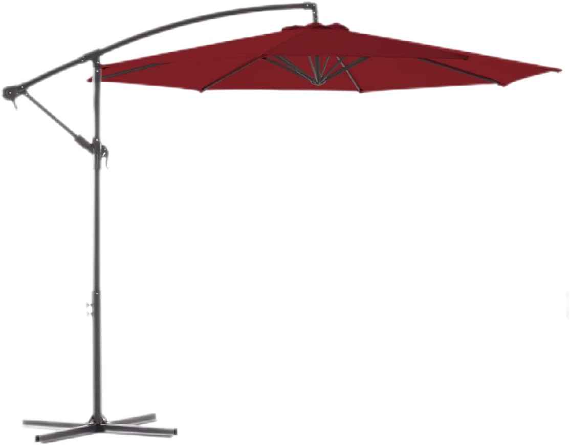BLUU 10 FT Patio Offset Umbrella Outdoor Cantilever Umbrella Hanging Umbrellas, Fade Resistant & Waterproof Solution-Dyed Canopy Fabric with Infinite Tilt, Crank & Cross Base (Brick Red)
