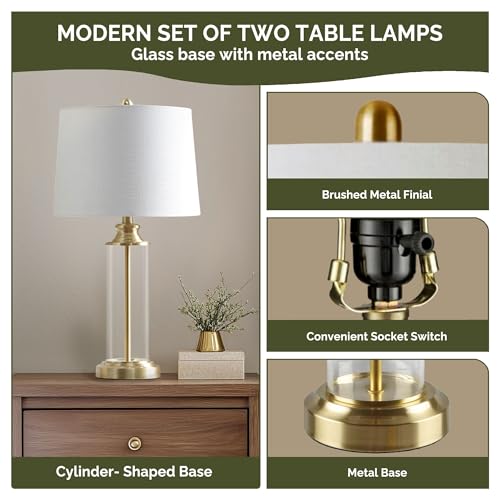 Lámpara de Mesa Juego 2 Glass Cylinder 26" Alto Dorado miniatura 6