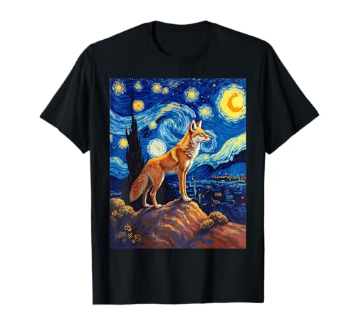 Noche estrellada de Van Gogh Coyote Prairie Wolf Animal Camiseta
