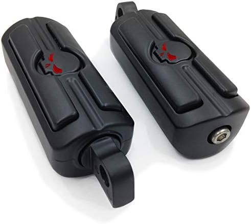 HTTMT - Motorcycle Black Male Peg Mount Pair Skull Foot Pegs Rest Compatible with H-D Touring Model [P/N: MT216-051-BK(OLD)]