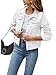 Women's Solid Color Basic Button Denim Jacket with Pockets, Casual Denim Jacket Top (A-White, XXL)
