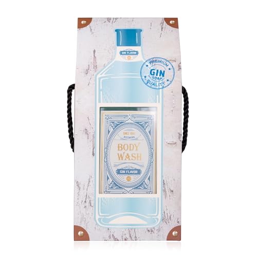Accentra Duschgel/Badeschhaum für Männer GIN FLAVOR in Flasche inkl. Geschenkbox/Geschenktasche in Schnaps-Optik, 400ml Showergel, Duft: Gin - nachfüllbar, Blau