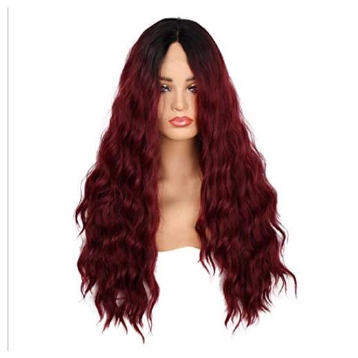 Chenbz 24inch Long Curly Peruker för kvinnor Full Hand Woven Lace Front Wine Rött hår hög temperatur siden Syntetiskt hår med mittpunkten Bangs peruk hår Heat Resistant (färg: Rött vin)