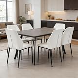 Set di 6 tavoli da pranzo moderni grigi minimalisti, 120x75 cm, con sedie in pelle PU e piano in MDF, per sala da pranzo e cucina