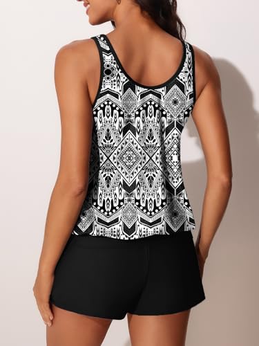 Image of Summer Mae Blouson Women's Tankini Swimsuits Tummy Control Modest 2026 Two Piece with Sporty Pockets Bathing Suits