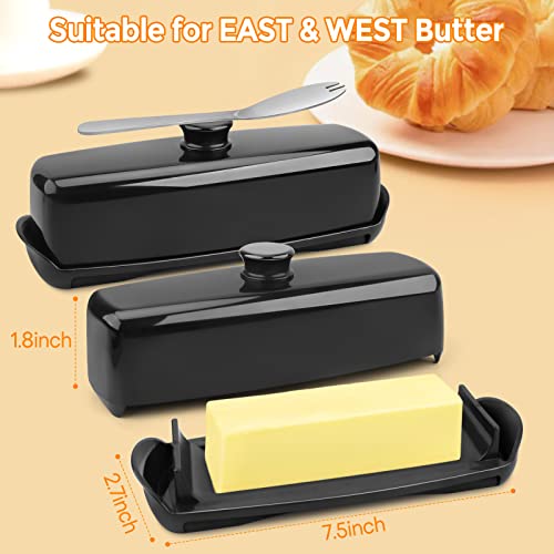 Butter Dish, 2 Pack Butter Dish With Lid For Countertop, Magnetic Butter Keeper Holder Container, Easy Spread, No Mess Lid And Knife, Dishwasher Safe, Plastic #TOP2