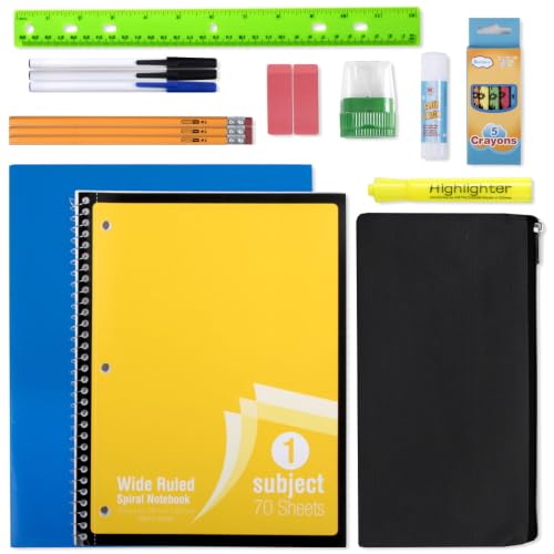 Trailmaker 24 Pack Bulk School Supply Kits | 20 Piece Back to School Supply Set for Elementary & Middle School | Notebooks, Crayons, Pencils & Essentials