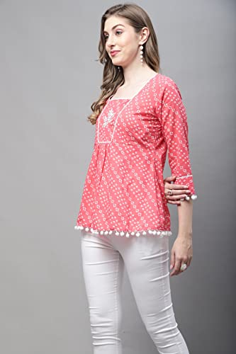 Image of Rajnandini Women's Pure Cotton Bandhej Print Short Western Relaxed Top (Jopljpr709)