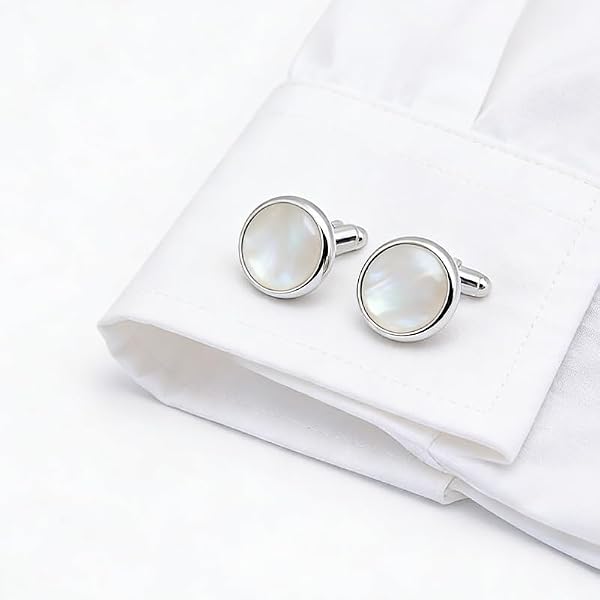 2PCS Silver Mother of Pearl Cufflinks, Classic White Cuff Links, by Zuwevbo - Used condition - Image 6