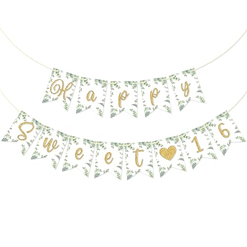 Sage Green Happy Sweet 16 Banner, Pre-strung