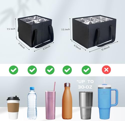 COMFORTKEEPER Reusable Drink Carrier with Handle, Insulated Drink Holder Bag with Adjustable Dividers, 600D Oxford Fabric Cup Carrier Drink Caddy for Delivery Car Coffee & Beverages, 6 Cups by ComfortKeeper - Image 3