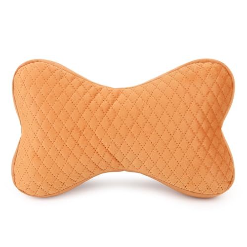 Image of KINGSWAY Car Accessories Bow Shape Neck Rest Seat Cushion, Universal Use Car Neck Pillow, Memory Foam Pillow in Tan, Super Soft and Super Travel Comfort Dotted Design Headrest Cushions, Pack of 2