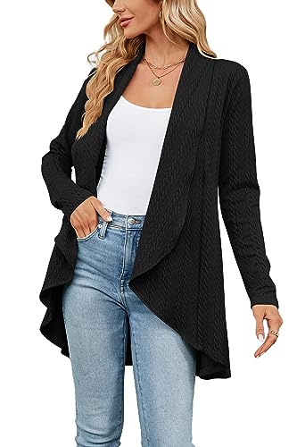 Misng Cable Lightweight Cardigan for Women Knit Kimono Cardigan Open