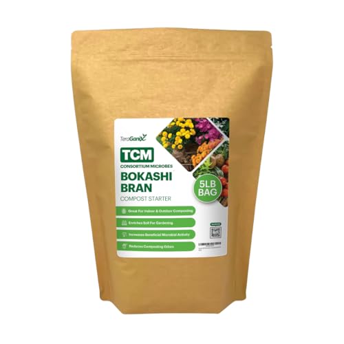 TeraGanix TCM Premium Bokashi Bran, Compost Accelerator, Rice Bran Mix, Odor Eliminator, Bokashi Compost Starter for Kitchen Compost Bin & Soil (5 Lb)