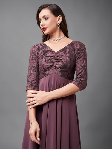 Image of Miss Chase Women's Round Neck Cap Sleeves Lace Knee -Long Skater Dress