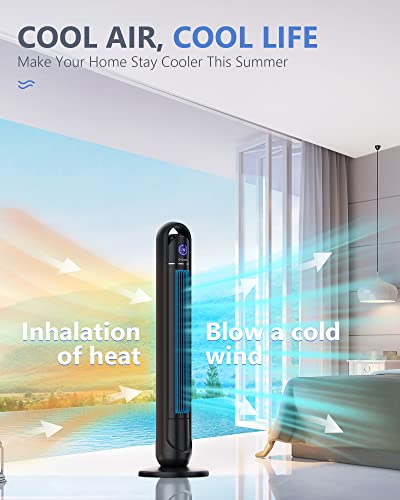 Tower Fan With Remote, G-Ocean 45 Inch Oscillating Fan, Bladeless Fans With 24H Timer, 3 Speeds, 3 Modes, Led Display, Cooling Standing Floor Fan For Bedroom Living Room Home Office, Meteorolite Black … #TOP2