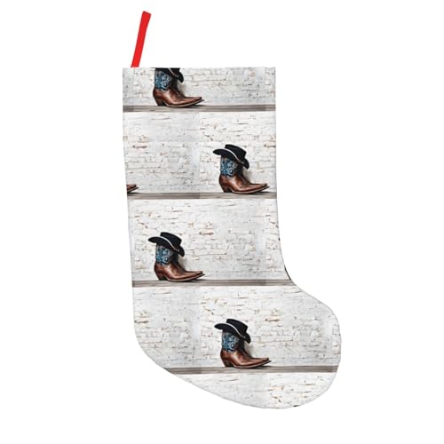 SMAZDFXX Calze natalizie da 18 pollici con cappello da cowboy e stivali, calzini lunghi a tema festivo, calzini decorativi per l'albero di Natale, abito per uomo e donna.