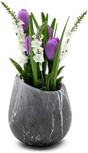 Forever Sprouts Premium Silk Purple Tulip Flowers in a Compact Ceramic Pot with Marbled Effect - Luxurious Artificial Plants for Home Decor and Table Centerpieces, Offices, Shelves, Decorations.