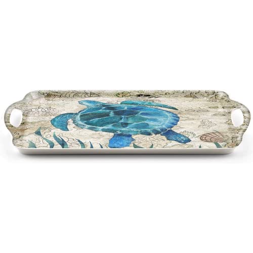 Serving Tray Decorative Tray With Handles Multi-Purpose Rectangular Serving Trays For Restaurant, Parties, Coffee Table, Kitchen - Retro Turtle #TOP2