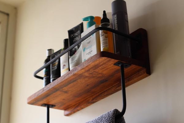 Image of Wooden Wall Mounting Shelves for Decorative Wall Shelf for Books, Decor, and Display - Elegant Space-Saving Design (Rustic Teak, 16.5 INCH)