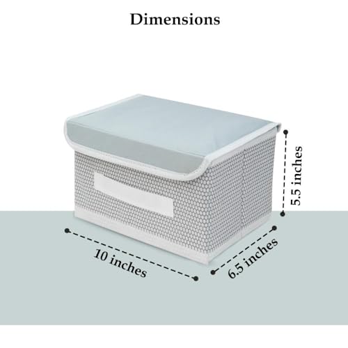 Image of Non-Woven Small Storage Box with Lid & Handles Foldable Cloth Storage Basket /Bin Ideal for Organizing Toys & Clothes (Grey, Pack of 2)