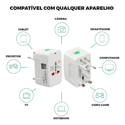 Kit 2 Adaptadores Tomada Universal Linha Premium Padrão Internacional Adaptador Mais de 150 Países P
