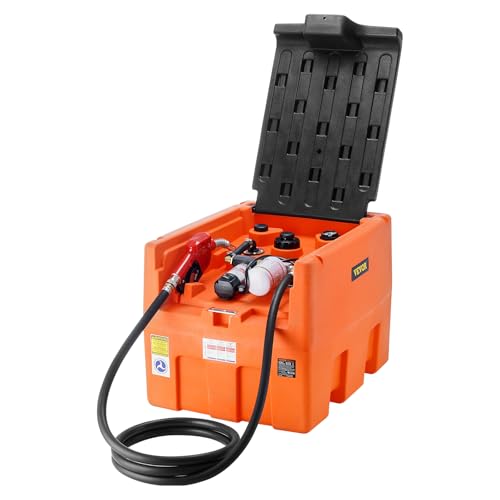 VEVOR Tragbarer Dieseltank, 182 L Kapazität, 10,6 GPM Pumpengeschwindigkeit, inkl. 12 V Elektropumpe, 4 m Schlauch und automatischer Düse, Dieselkraftstofftank für reibungslosen Transport, Orange