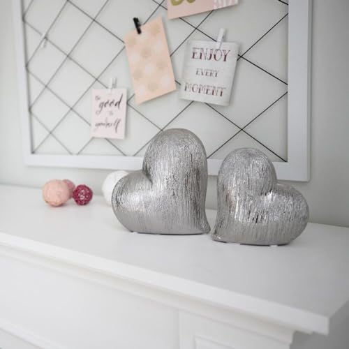 BURI Keramik Deko-Herz Silber Dekofigur Skulptur Dekoelement Tischdeko...