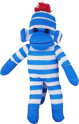 Made By Aliens Traditional Sock Monkey Plush Toy Hand Knitted Stuffed Animal for Kids & Babies (16" Blue)