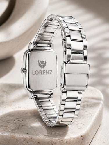 Image of LORENZ Women's Wrist Watch | Elegant Rectangular Silver Dial | Stainless Steel Strap | Slim Stylish Casual Formal Watch | Quartz Analog Watch for Women & Girls