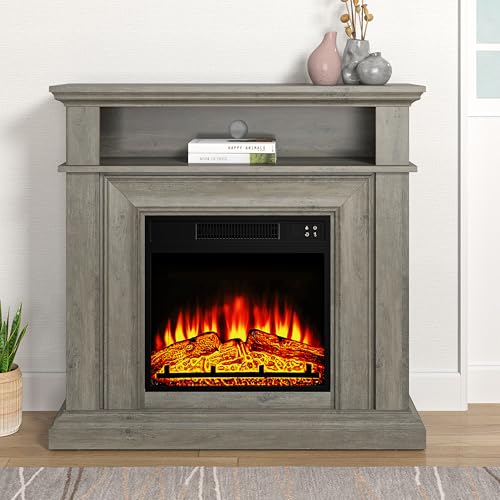 FESTIVITY 36 Inch Freestanding Mantel with 18" Electric Fireplace Insert