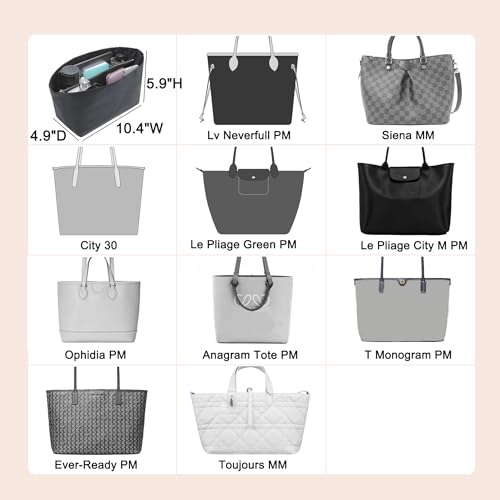 Image of Doxo Purse Organizer Insert, Tote Bag Insert for LV Neverfull PM, C.oach City 30 and More, Ultra Lightweight Bag Organizer Insert with Zipper (Medium,Black)