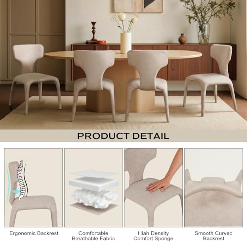 Butaca curva minimalista beige tapizada miniatura 3