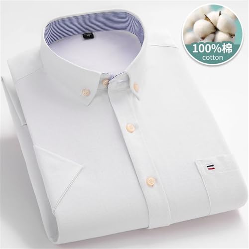 Larger Size Classic Men's Short Sleeve Shirt 100 Percent Oxford Cotton Casual Soft Plaid Stripe Solid Slim Fit3