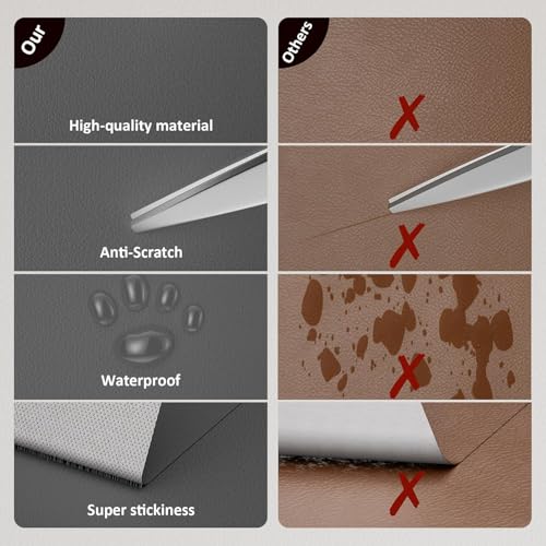 Miniatura 3 de Ajxwde Parche De Piel Autoadhesivo, 60 X 137cm Reparación De Cuero Parches, Cuero Adhesivo, Escai Para Tapizar Adhesivo Para Tapizar Sofás, Asientos De Coche, Muebles Gris