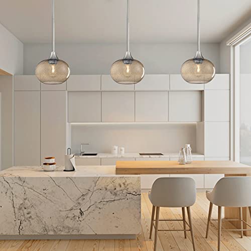 Seenming House 1 Light Hanging Indoor Kitchen Island Pendant Lights 7.7" Black Seeded Gold Glass Pendant Ceiling Light Fixtures Brushed Nickel Finish Modern Farmhouse Dinning Over Sink #TOP5