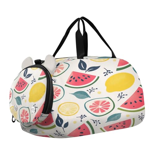 Lemon Leaves Beige Kids Travel Duffel Bag for Boys Girls Overnight Weekend Tote Bag with Shoes Compartment for Dance Gym Sports