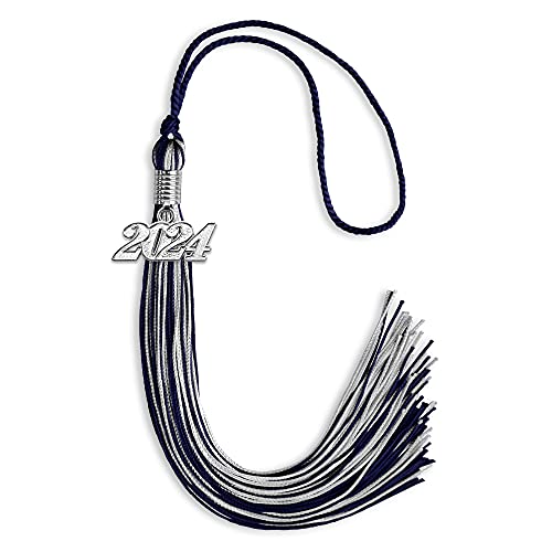 Endea Graduation Mixed Double Color Tassel with Silver Date Drop (Navy Blue/Silver, 2024)