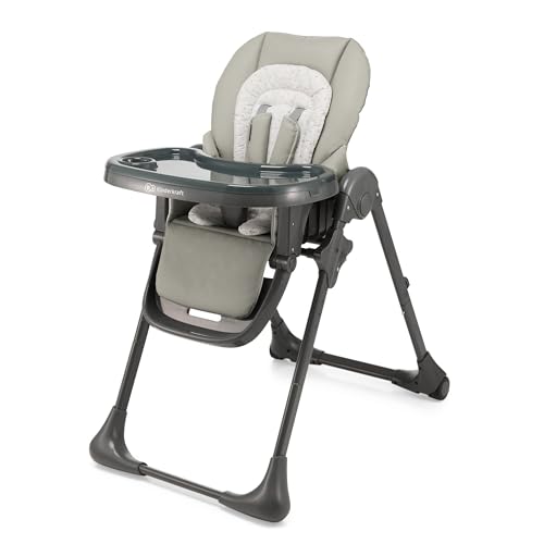 Kinderkraft Tummie 2-In-1 High Chair & Bouncer, From Birth, Fold-Flat, 7 Height, 4 Recline, Newborn Insert, 3-Position Tray, 5-Point Harness, Lockable Wheels, Toy Bar, Grey - 5
