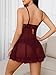 Foxiny Sexy Open Front V Neck Ruffle Sheer Mesh Lace Wireless Babydoll Lingerie Dress with Thong 2 Piece Women See Through Panty Set Chemise Negligee Hook Burgundy Red Large