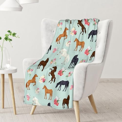 Mercuryelf Horse Blanket Gift - 50x60 Inches Aesthetic Throw Blankets for Teens - Mint Green Soft, Fuzzy & Warm Throws for Living Room, Sofa