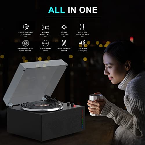 Seasonlife HQ-KZ008 Turntables Vinyl Record Player Built-In Treble And Bass Speakers Phono Preamp Upgraded, High Fidelity All-In-One Record Player Belt Drive thumb #7